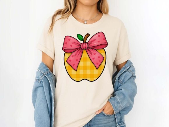 Back to School Pink Bow on Yellow Apple